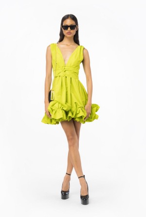 LIME YELLOW Pinko Mini taffeta dress | YMYVQ35519