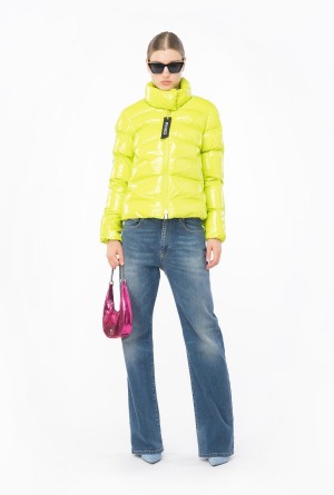 LIME YELLOW Pinko Padded crystal nylon pea jacket | YMYVQ61202