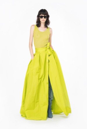 LIME YELLOW Pinko Taffeta maxi-skirt | MYNEJ83533