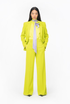 LIME YELLOW Pinko Wide-leg crepe trousers | DMYKV20334
