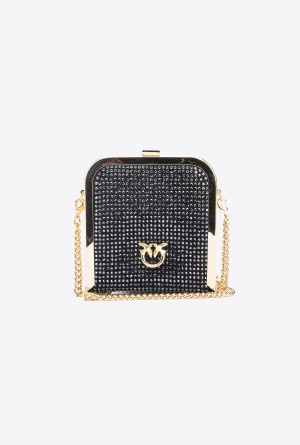 LIMO BLACK-SHINY GOLD Pinko Fully rhinestoned Box Clutch | PMYQX34795