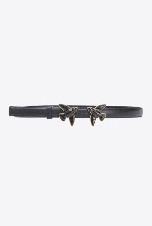 LIMO BLACK BLOCK COLOUR Pinko Thin belt with coated Love Birds 2cm | YMYVQ81891