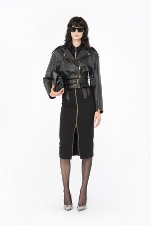 LIMO BLACK Pinko Biker jacket with double belt | DMYKV65384
