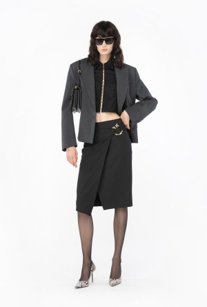 LIMO BLACK Pinko Calf-length skirt with piercing buckle | MYJZR72336