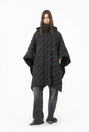 LIMO BLACK Pinko Cape-style technical canvas down jacket | MMYHR58217