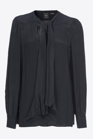 LIMO BLACK Pinko Crepe de Chine blouse with sash | XMYBH12988