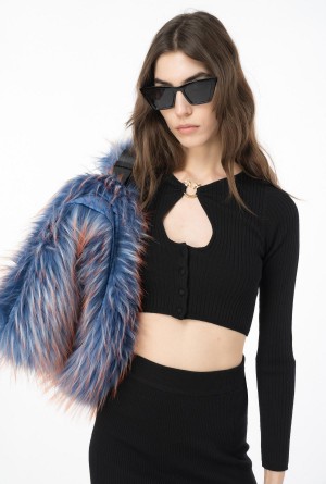 LIMO BLACK Pinko Cropped cardigan with piercing buckle | MYQCS49314