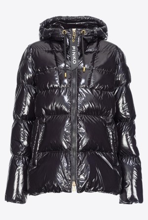 LIMO BLACK Pinko Crystal nylon pea jacket | MYQCS19090
