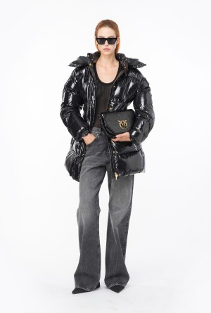 LIMO BLACK Pinko Crystal nylon pea jacket | EMYVG57401