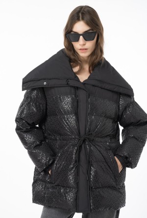 LIMO BLACK Pinko Down jacket with glossy logo print | FMYHY78073