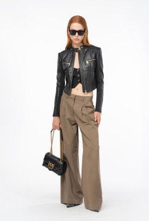 LIMO BLACK Pinko Dual-fabric biker jacket | FMYUI48877
