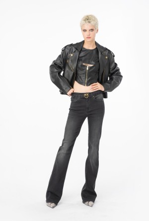 LIMO BLACK Pinko Flared black denim jeans with belt | MYQCS86082