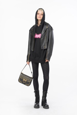 LIMO BLACK Pinko Flocked-logo leggings | MYQAV75377