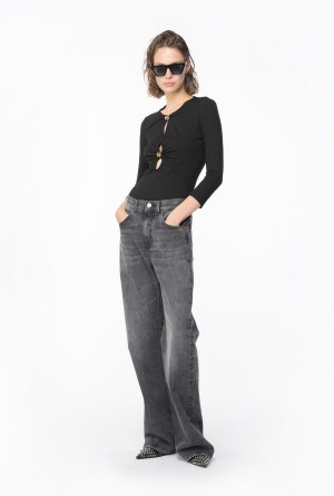 LIMO BLACK Pinko Flowing jersey sweater with golden buttons | SMYVO22607