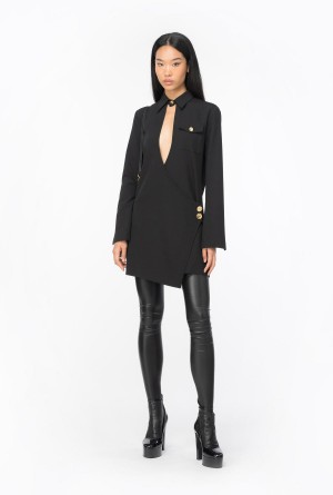 LIMO BLACK Pinko Flowing mini dress with crossover | QMYWA29057