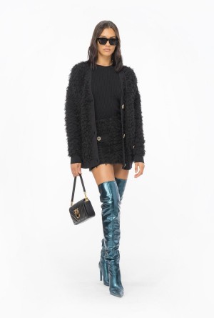 LIMO BLACK Pinko Fluffy fray-effect cardigan | PMYER54710