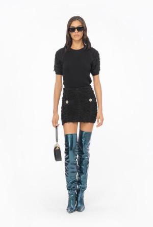 LIMO BLACK Pinko Fringe-effect wool-blend sweater | QMYUV40656