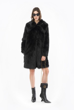 LIMO BLACK Pinko Fur-effect pea coat | MYXBR89891