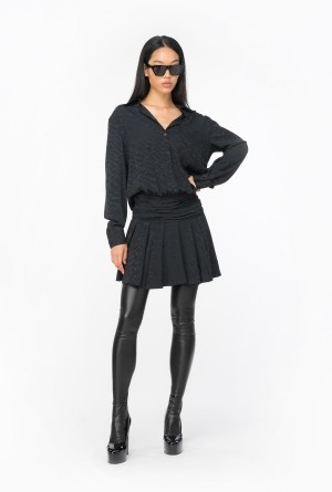LIMO BLACK Pinko Jacquard shirt dress with fluid logo | BMYSO50497