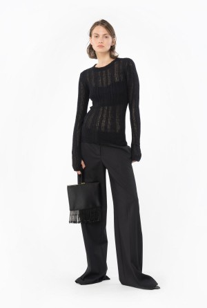 LIMO BLACK Pinko Lace-stitched alpaca-blend sweater | MMYFT61485