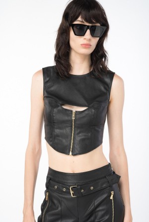 LIMO BLACK Pinko Leather-effect crop top | ZMYNQ21624