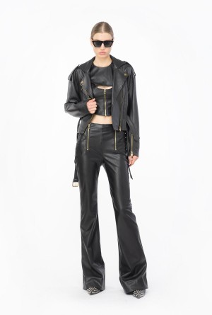 LIMO BLACK Pinko Leather-effect flared trousers | ZMYNQ66853
