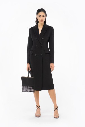 LIMO BLACK Pinko Long coat in double-layered wool cloth | MYCVG99442