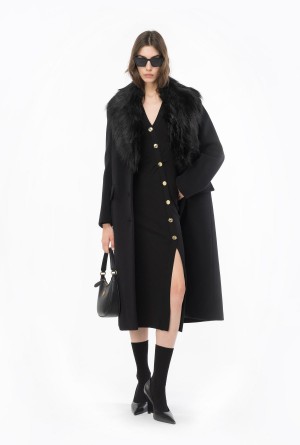LIMO BLACK Pinko Long knit dress with golden buttons | MYNZX61748