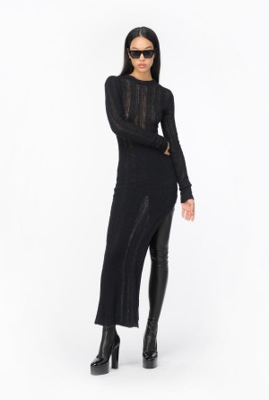LIMO BLACK Pinko Long lace-stitched knit dress | MYJKU88931
