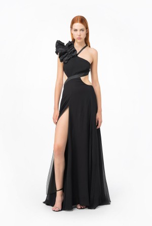 LIMO BLACK Pinko Long one-shoulder dress with large slit | FMYUI25879