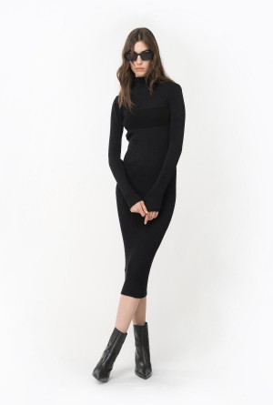 LIMO BLACK Pinko Long ribbed knit dress | MYZPD20549