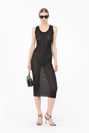 LIMO BLACK Pinko Long semi-transparent ribbed dress | LMYSX42881