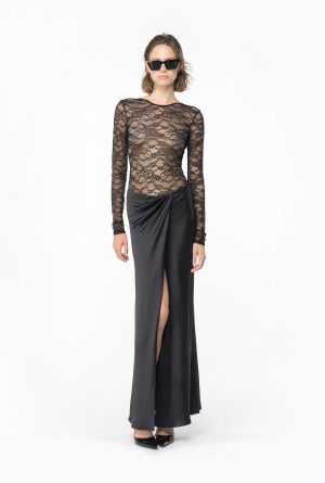 LIMO BLACK Pinko Long-sleeved lace bodysuit | ZMYMJ72218