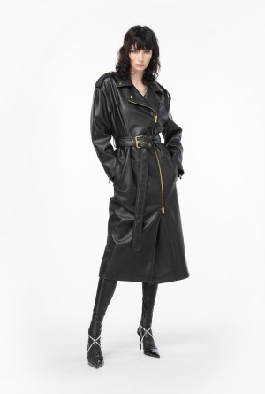 LIMO BLACK Pinko Nappa-effect trench coat | DMYVO41876