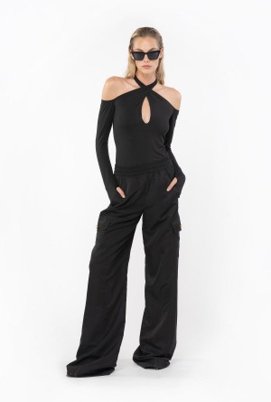 LIMO BLACK Pinko Off-the-shoulder top with neck fastening | AMYDF74600