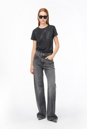 LIMO BLACK Pinko Rhinestoned T-shirt with fluid logo | AMYDF18042