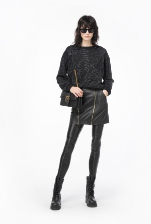 LIMO BLACK Pinko Rhinestoned sweatshirt with fluid logo | MYJBT29968