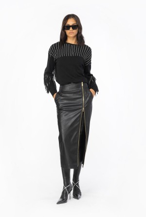 LIMO BLACK Pinko Rhinestone-fringe pullover | MYQAV85044