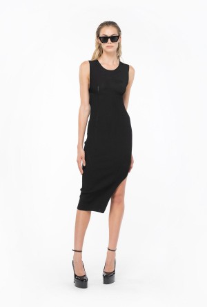 LIMO BLACK Pinko Ribbed knit calf-length dress | PMYQX26312