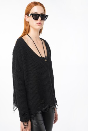 LIMO BLACK Pinko Ribbed pullover with rips | MYXBR13045
