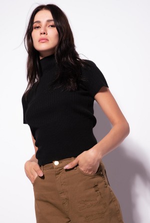 LIMO BLACK Pinko Short-sleeved ribbed top | PMYER98951