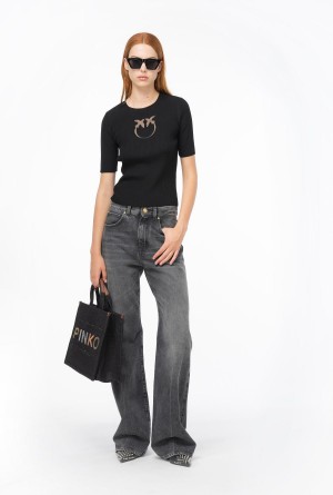 LIMO BLACK Pinko Short-sleeved wool sweater with logo | DMYVO98762