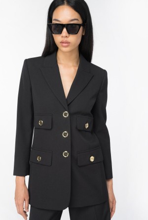 LIMO BLACK Pinko Single-breasted wool twill blazer | XMYGW39596