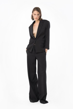 LIMO BLACK Pinko Single-breasted wool-blend flannel blazer | XMYGW77971