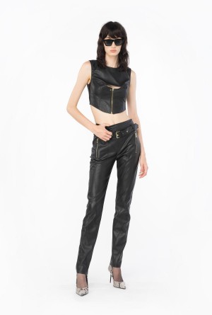 LIMO BLACK Pinko Slim-fit leather-effect trousers | MYJZR86367