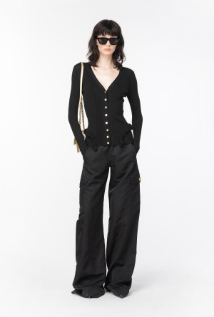 LIMO BLACK Pinko Slim-fit ribbed cardigan with ruching | AMYWC79453