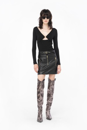LIMO BLACK Pinko Slim-fitting sweater with Love Birds buckle | XMYBH37008