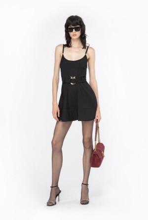 LIMO BLACK Pinko Strappy mini dress with piercing belt | MYQAV30275