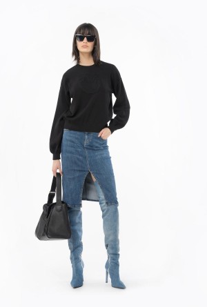 LIMO BLACK Pinko Sweater with Love Birds appliqué | DMYKV29147