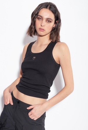 LIMO BLACK Pinko Tank top with Love Bird embroidery | SMYVO12868